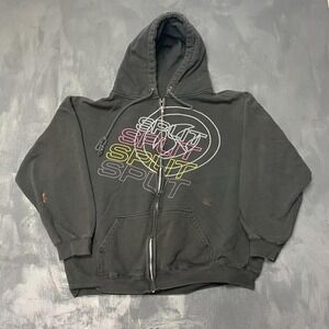 Vintage Skater Graphic Full Zip Hoodie Men XL Black 2000s Split